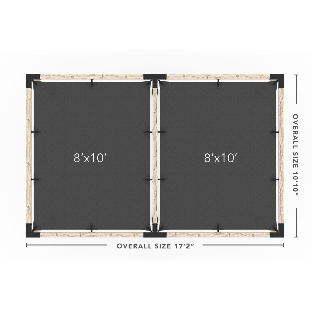 Kit Pergola Double avec 2 VOILES D'OMBRAGE pour poteaux bois 4x4