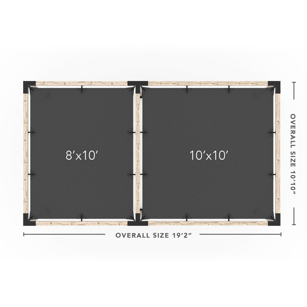 Kit de pérgola doble con 2 VELAS DE SOMBRA para postes de madera de 4x4