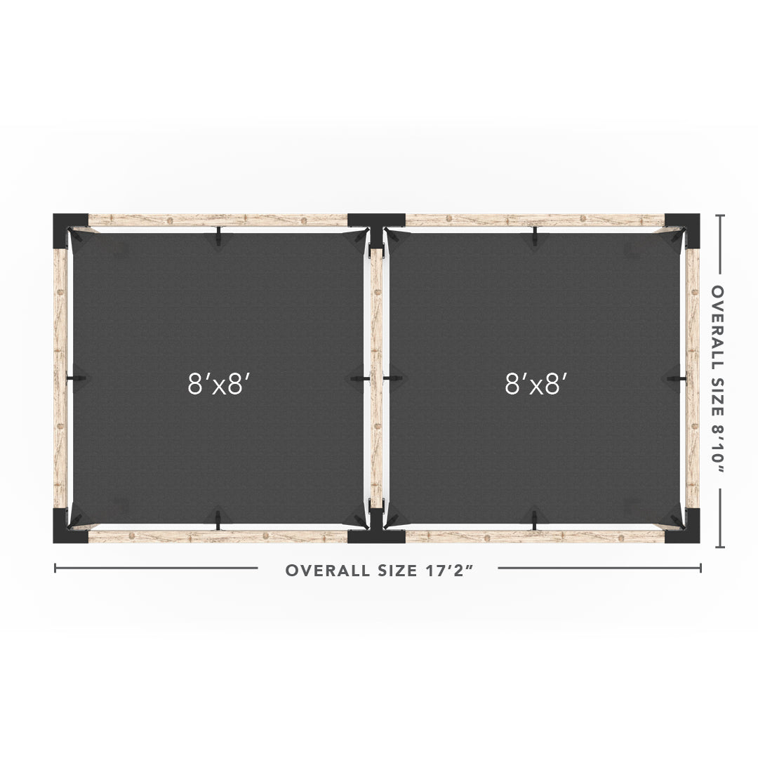 Kit Pergola Double avec 2 VOILES D'OMBRAGE pour poteaux bois 4x4