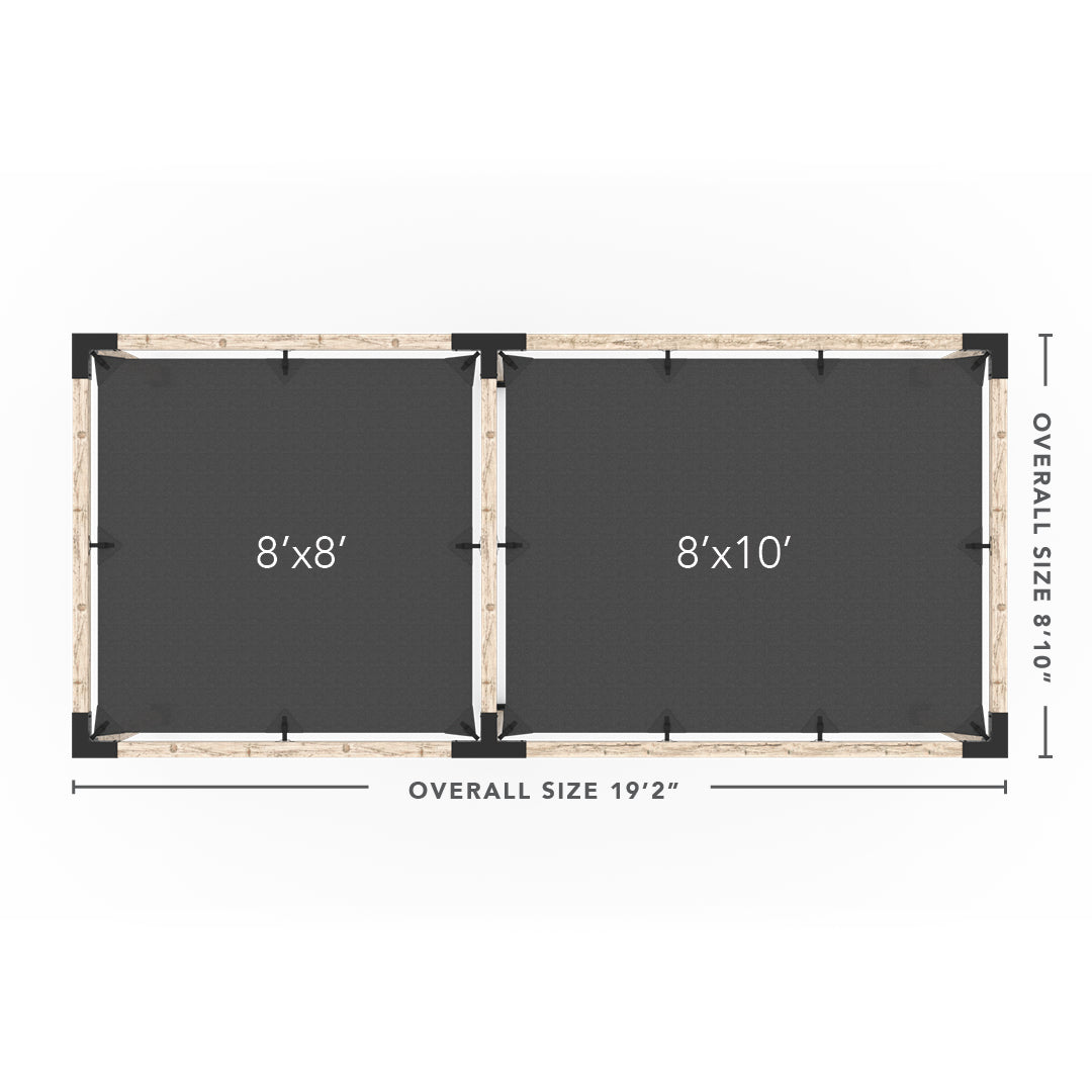 Kit Pergola Double avec 2 VOILES D'OMBRAGE pour poteaux bois 4x4