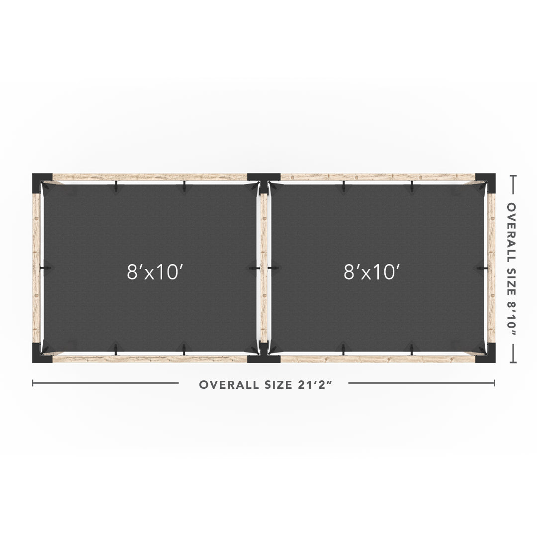 Kit Pergola Double avec 2 VOILES D'OMBRAGE pour poteaux bois 4x4