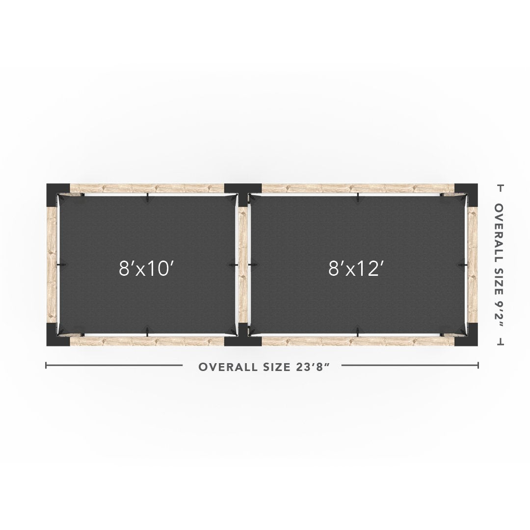 Kit Pergola Double avec 2 VOILES D'OMBRAGE pour poteaux bois 6x6